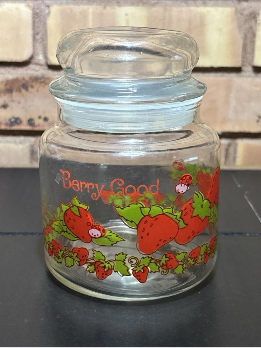 Vintage Berry Good Strawberry Glass Canister Jar American Greetings 1980